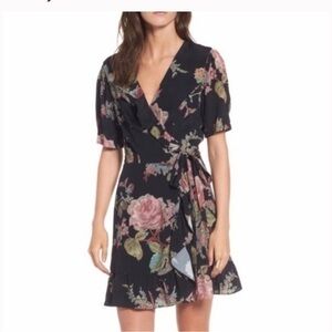 Privacy Please june floral wrap dress in black size XS NWT